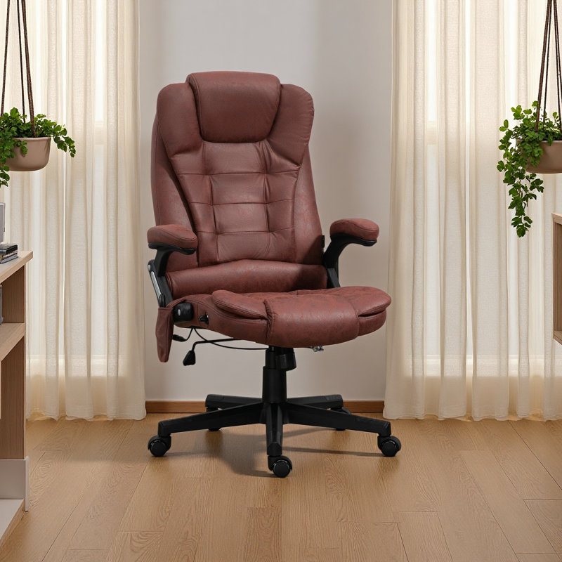 Fauteuil de bureau à 6 points de massage vibrant avec chaleur, fauteuil de direction en microfibre à haut dossier avec dossier inclinable, accoudoirs rembourrés et télécommande