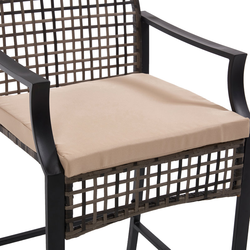 3 - Piece Outdoor Dining Set With Cushions, Patio Pe Wicker Bar Stool And Bistro Bar Table With Metal Frame, Farmhouse Conversation Set For Porch/Yard/Poolside/Cafe