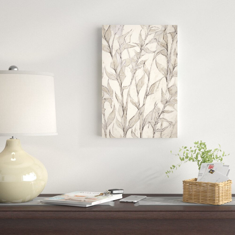 Feuilles grises - peinture sur toile tendue, H 18 po x l 12 po