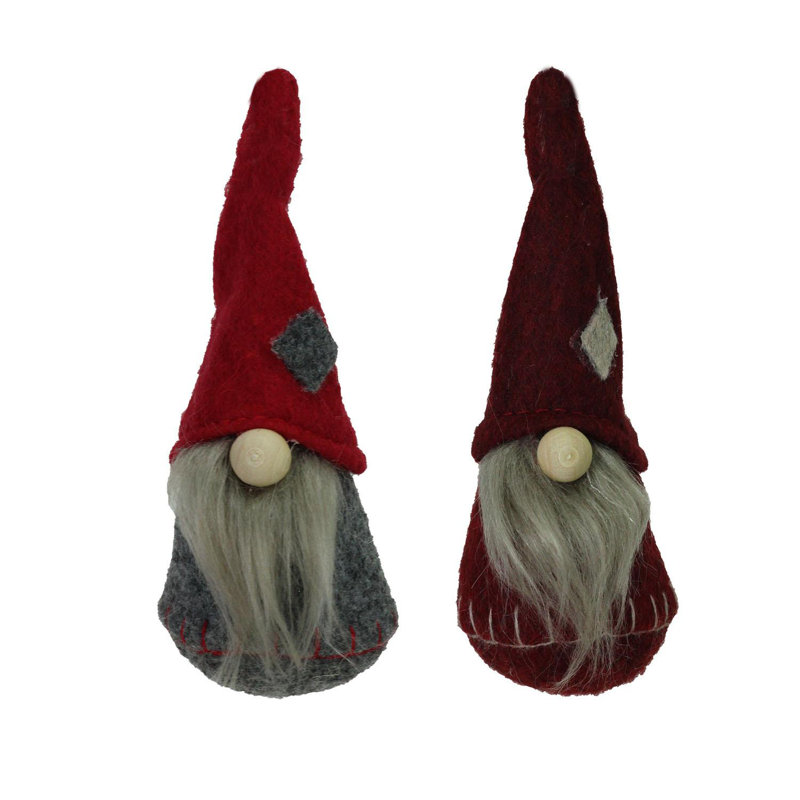 Ensemble de 2 ornements de Noël gnomes de Noël gris et bourgogne 4,5 po