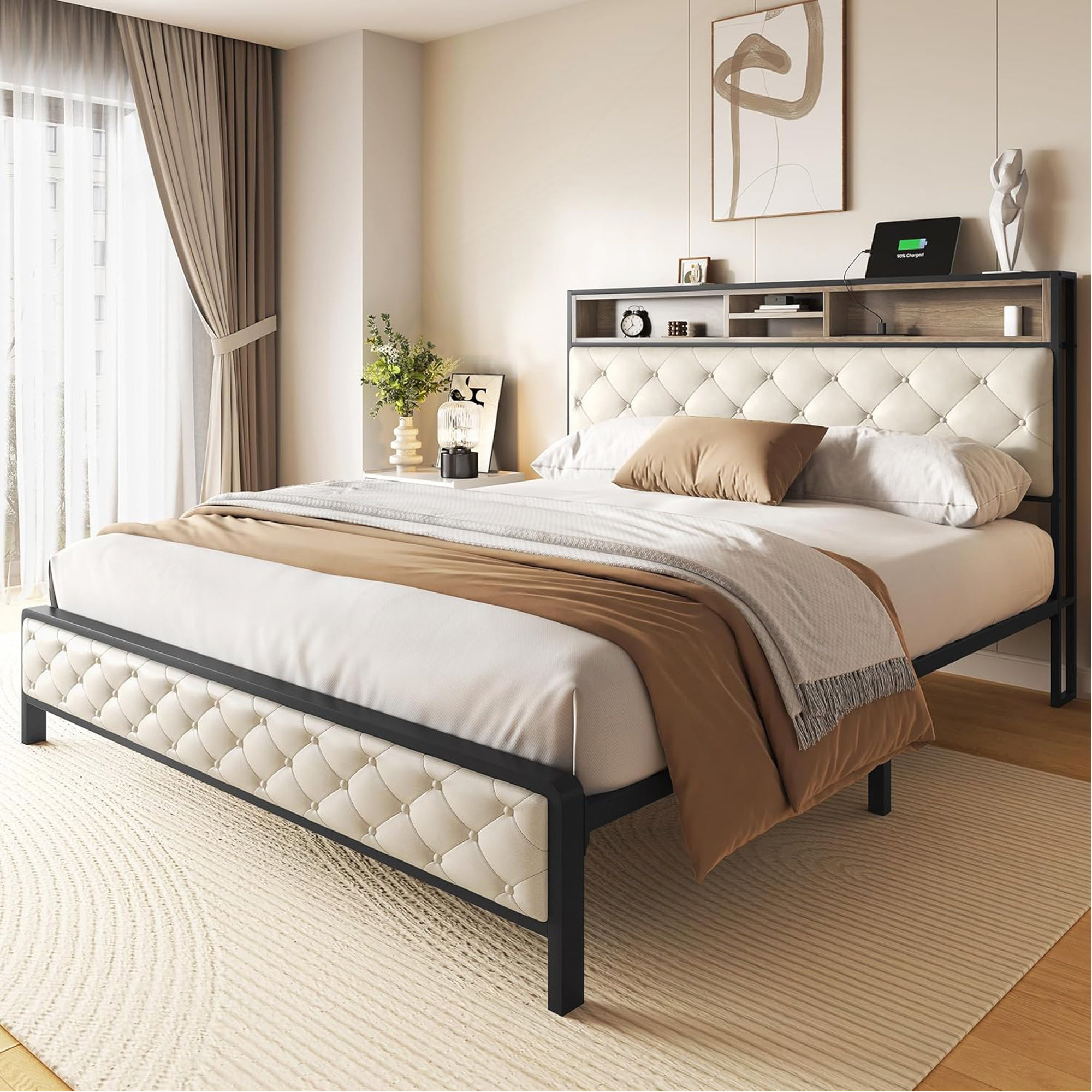 Latitude Run® Bed Frame, Platform Bed Frame With Charging Station ...