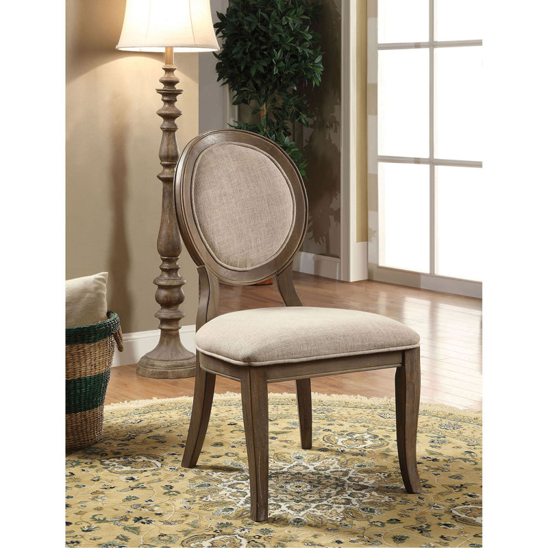 Ensemble de 2 chaises d'appoint de style transitionnel en chêne rustique et beige pour salle à manger rembourrée Cotswold