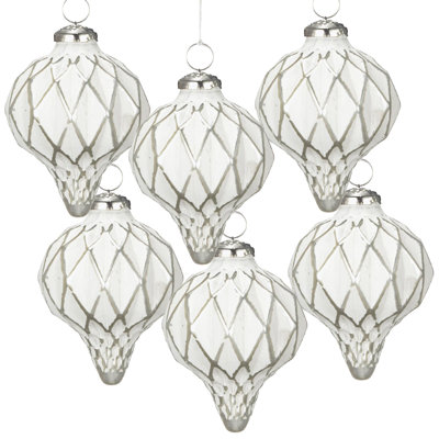 Ensemble de 6 boules de Noël décoratives en verre de 3 pouces de hauteur avec décorations en fer pour décorations d'arbre de Noël, de guirlande et d'événement