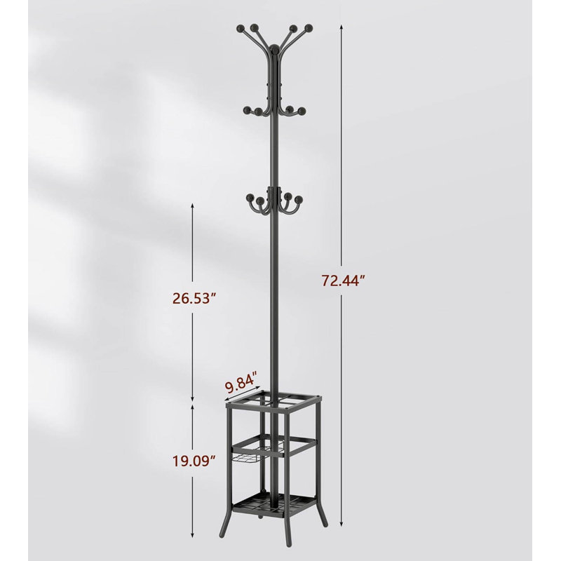 Metal Freestanding 12 - Hook Coat Rack, Black