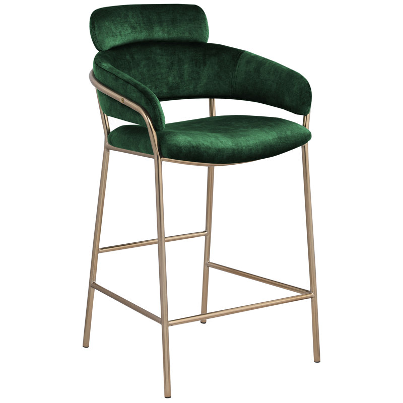 Tabouret de comptoir en velours beige Yara, Velours vert