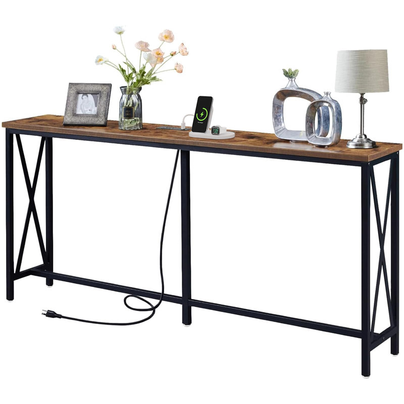 17 Stories 70 Inch Extra Long Entryway Table with Metal Frame and X ...