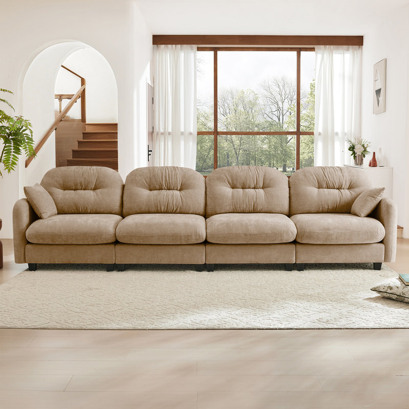 Canapé modulaire quatre places modulaire en chenille de qualité supérieure avec 2 coussins décoratifs, Brun