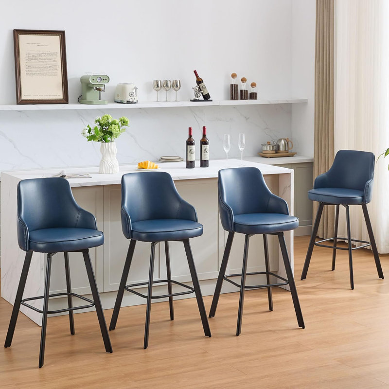 Tabouret de bar pivotant en cuir avec dossier haut (ensemble de 4), Bleu, 4, Tabouret de bar (siège d'une hauteur de 30 po)