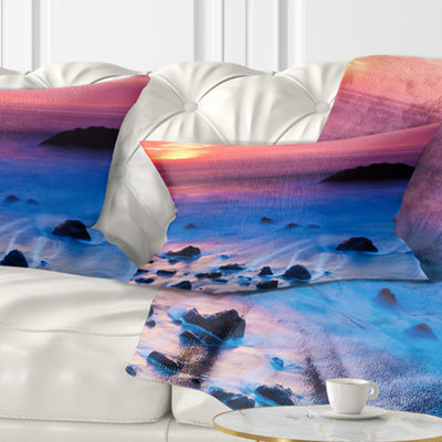 Seashore Bright Colorful Rocky Coast Panorama Pillow