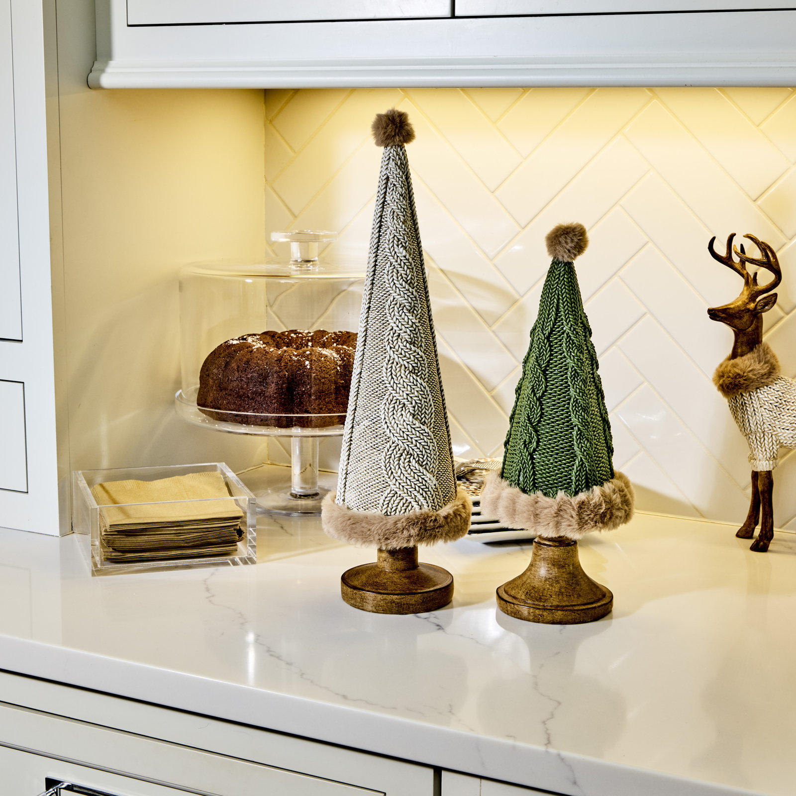 Liani 2-Piece Cable Knit Tree Figurine Set