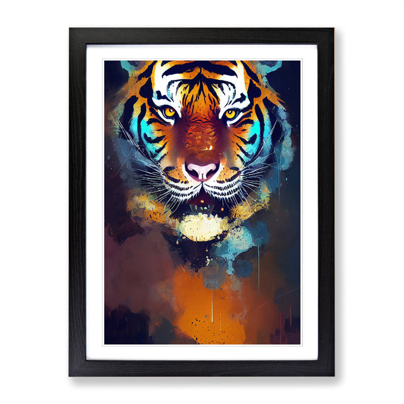 Tiger Painted Vol.2 - Single Picture Frame Rectangle Print, 34cm H x 25cm W x 2cm D, Oak
