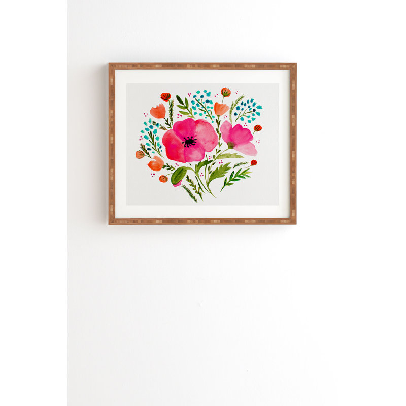 Bouquet de fleurs-imprimé, H 20 po x l 20 po x P 2 po, Armature en bambou, Pas de tapis