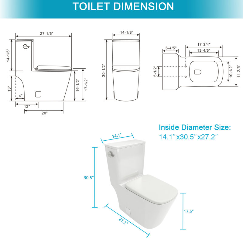 White Ceramic Toilet With Stable And Powerful Flushing - Soft Closing Seat, Siphon Flushing, Low Water Absorption, Robust One Piece Clean Close Potent