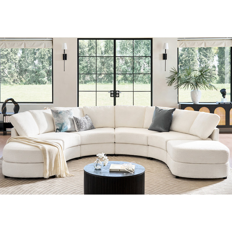 Grandon 138" Modern Modular Curved Sectional Sofa with Two Ottomans, Ivory