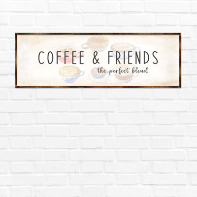 «Coffee & Friends the Perfect Blend» - Cadre photo panoramique, art textuel sur bois