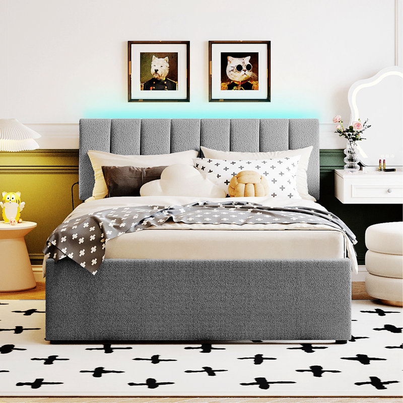 Lit plateforme Ladeidra, Double, gris