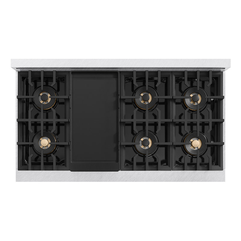 ZLINE Autograph 48 in. Classic Gas Range with 8 Burner DuoPro Cooktop w/ Champagne Bronze Accents, Satin Stainless Steel