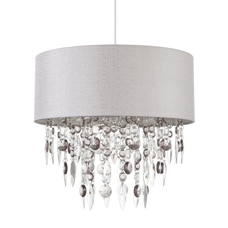 30cm H Linen Drum Pendant Shade ( Clip On ), Silver Grey