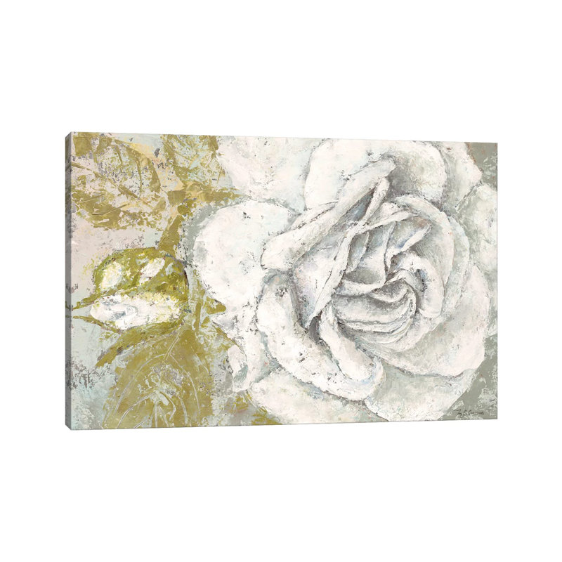 White Rose Blossom by Marie Elaine Cusson - Wrapped Canvas Painting, 20.32 cm H x 30.48 cm W