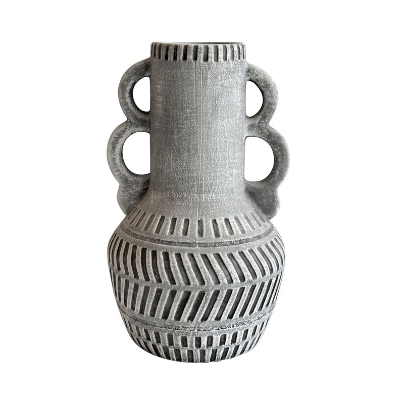 Earthenware Aztec Handled Flower Vase In Slate