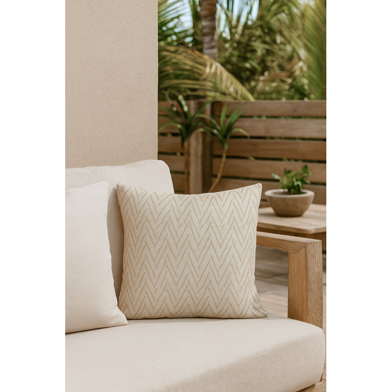 Rustic Beige Chevron Boucle Indoor Outdoor Pillow 20x20, Square 24", Polyester