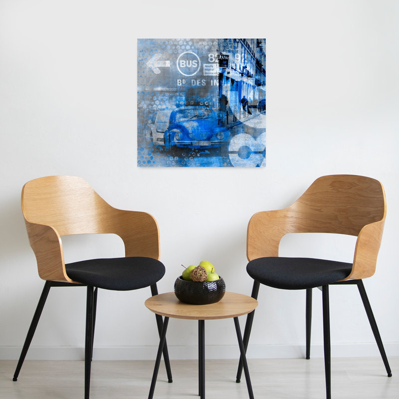 Affiche murale abstraite rétro vintage « Parisian Urban Blues », 24" H x 24" W