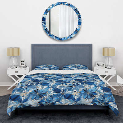 Ensemble de housse de couette géométrique rétro bleu et blanc à motif géométrique II