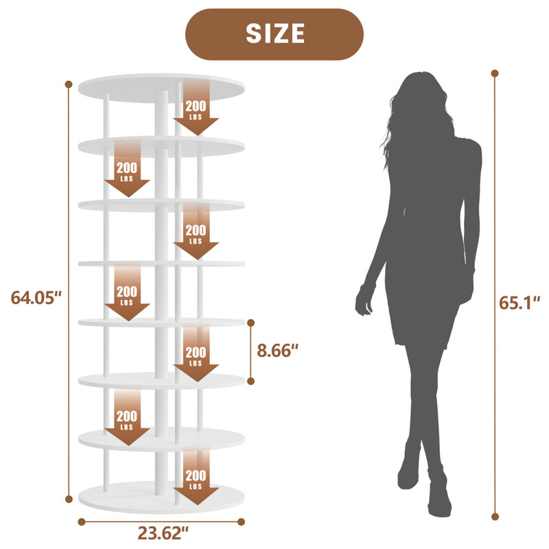 8-Tier 360°Revolving Shoe Storage Rotating Lazy Shoe Rack Entryway Bedroom Hallway, White Wood