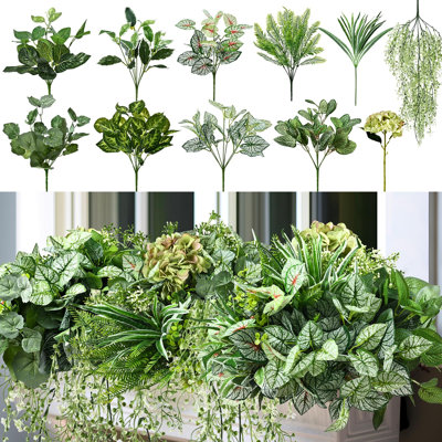 20Pcs Artificial Fake Greenery Plants Outdoor UV Resistant Faux Boxwood Shrubs Grass Plants for Indoor Outside Home Garden Front Porch Window Box Backyard Wedding Farmhouse Décor