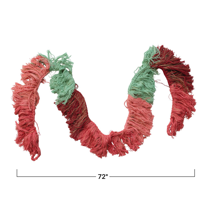 Hand-Woven Cotton Fringe Holiday Garland with Metallic Gold Thread
