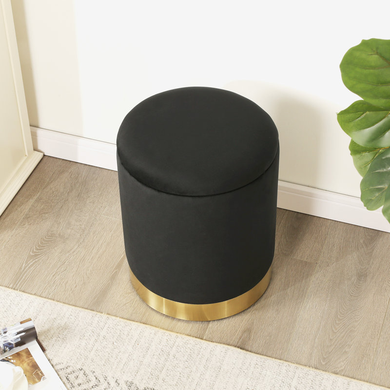 Repose-pieds rond avec rangement en velours, Black