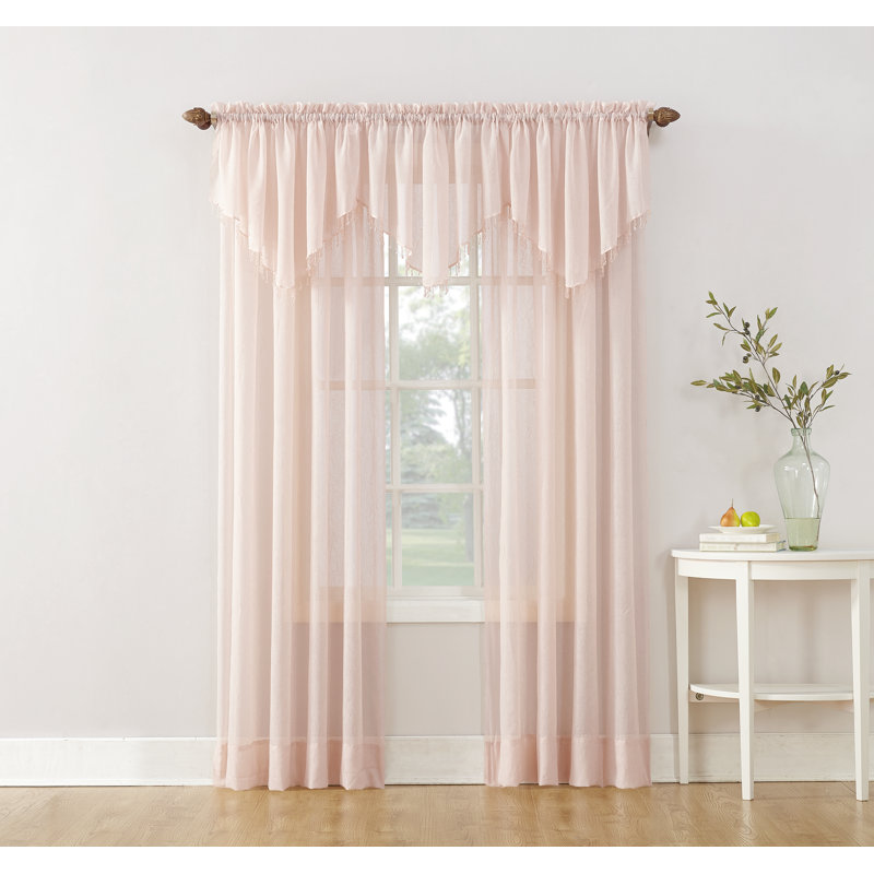 Mardis Beaded Tassels Crushed Sheer Voile Ascot Window Valance, Whisper