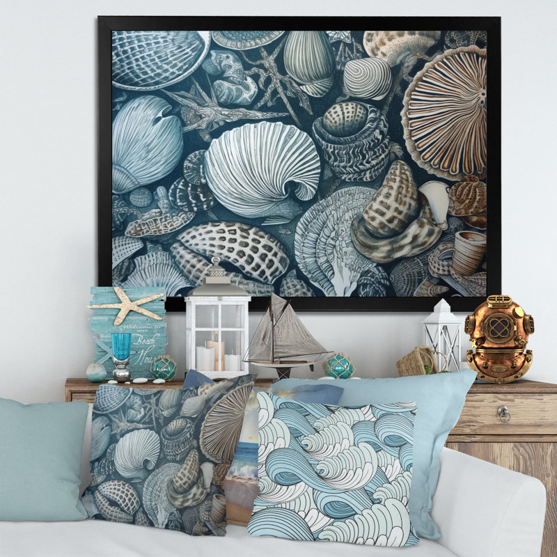 Seaside Seashells I, reproduction d'art sur toile, Cadre photo noir, H 30 po x l 40 po x P 1,5 po