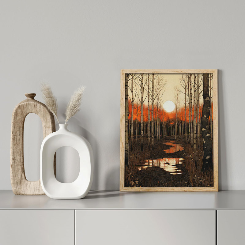 "Birch Tree Landscape Landscape Fall Forest Leaves" sur papier, Naturel, H 16 po x l 12 po