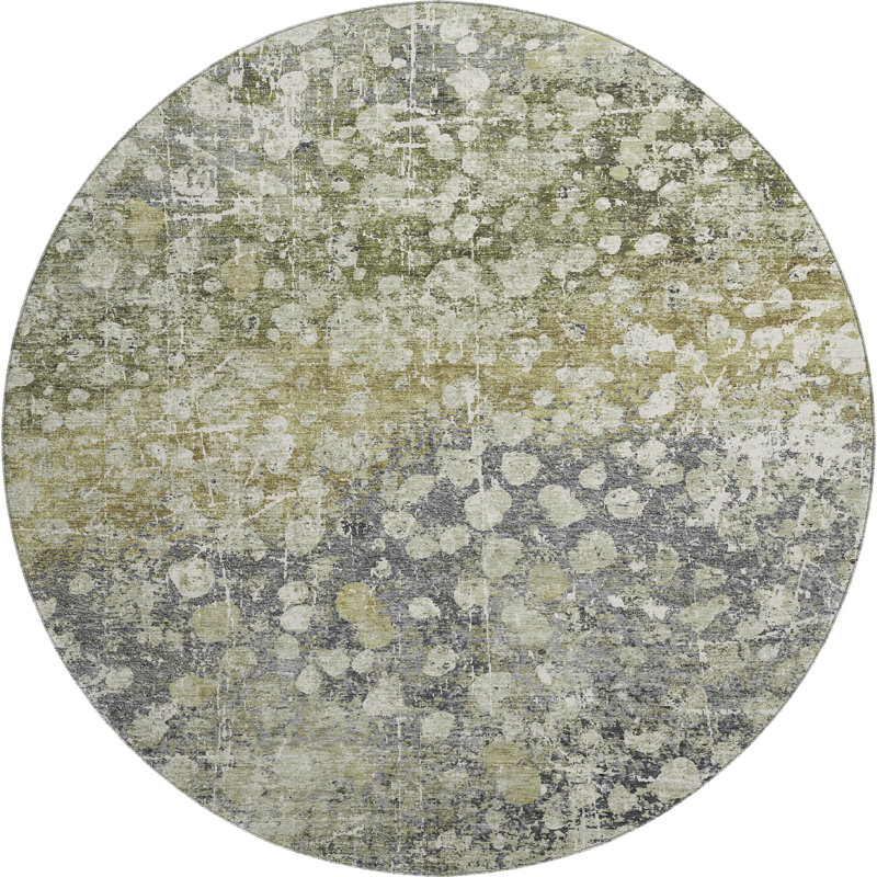 Premium Machine Washable Mayfield Abstract Rug, Olive, 8' Round