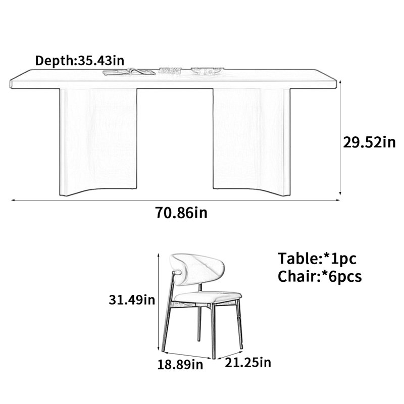 Table de salle à manger Minimalist, H 29,52 po x L 70,86 po x l 35,43 po