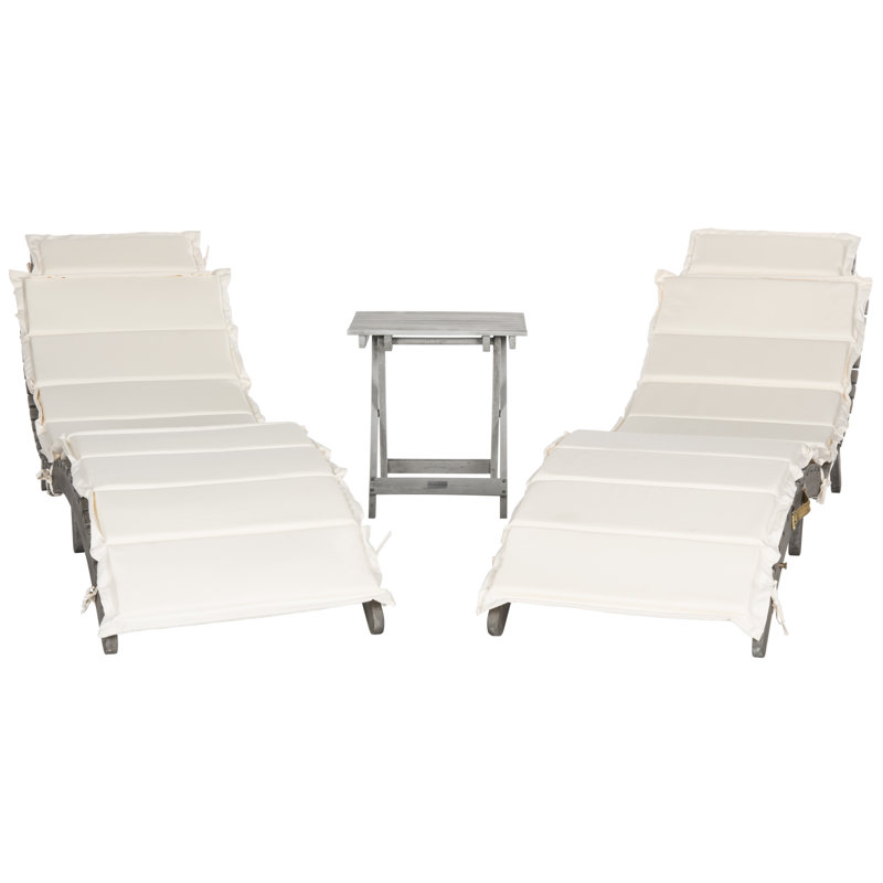 Alois Chaise Lounge Set with Cushion and Table, Gray/Beige