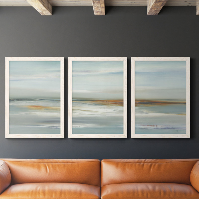 «Calm Viewpoint III», ensemble de 3 reproductions d'art encadrées, H 28 po x l 60 po x P 1,5 po, Toile blanche encadrée