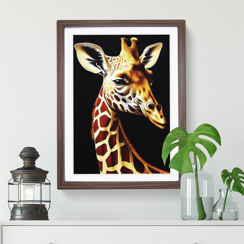 Pretty Giraffe - Single Picture Frame Print, 64cm H x 46cm W x 2cm D, Walnut Framed
