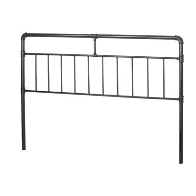 Tête de lit pour très grand lit avec structure en tube de fer, conception passepoilée, aspect noir mat, style industriel 76,68 po de profondeur, tuyau, largeur 1,95