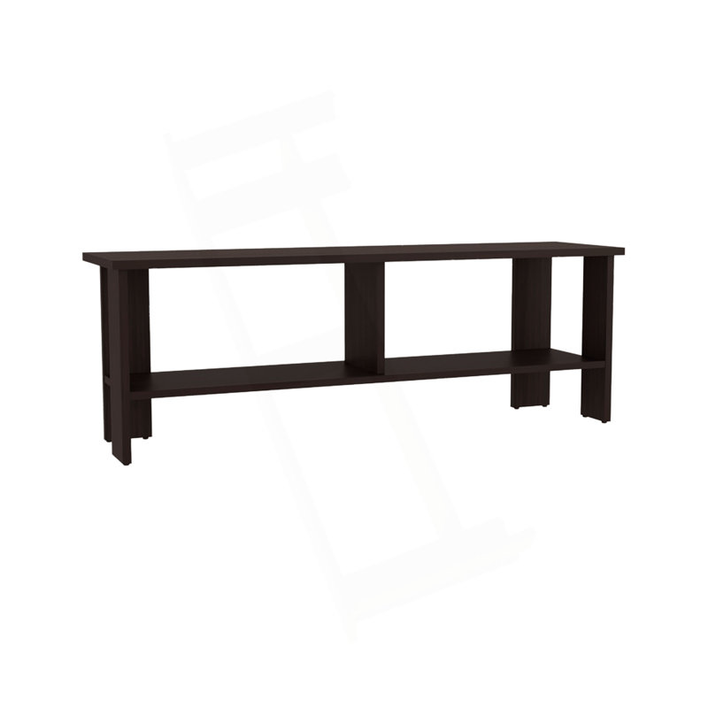 Meuble télé Mid-Century moderne, 2 tablettes, Chêne foncé