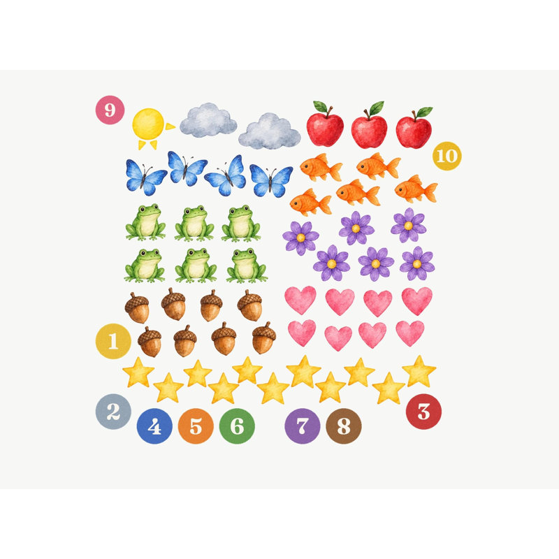 Counting Number Wall Decals, Set of 58 Peel and Stick Nursery Wall Stickers, Satin Finish Removable Kids Room Wall Art, 20"W x 20"H (50 x 50 cm)