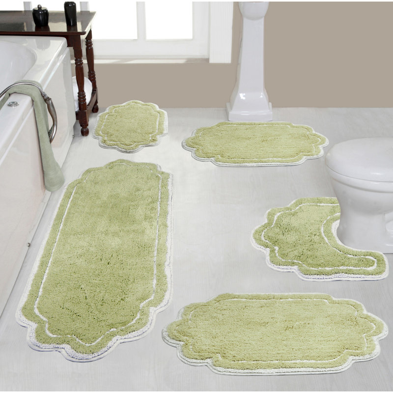 Allure 100 % Cotton Bath Rug - Machine Washable, Quick Dry, Absorbent - 5 Piece Set, Green
