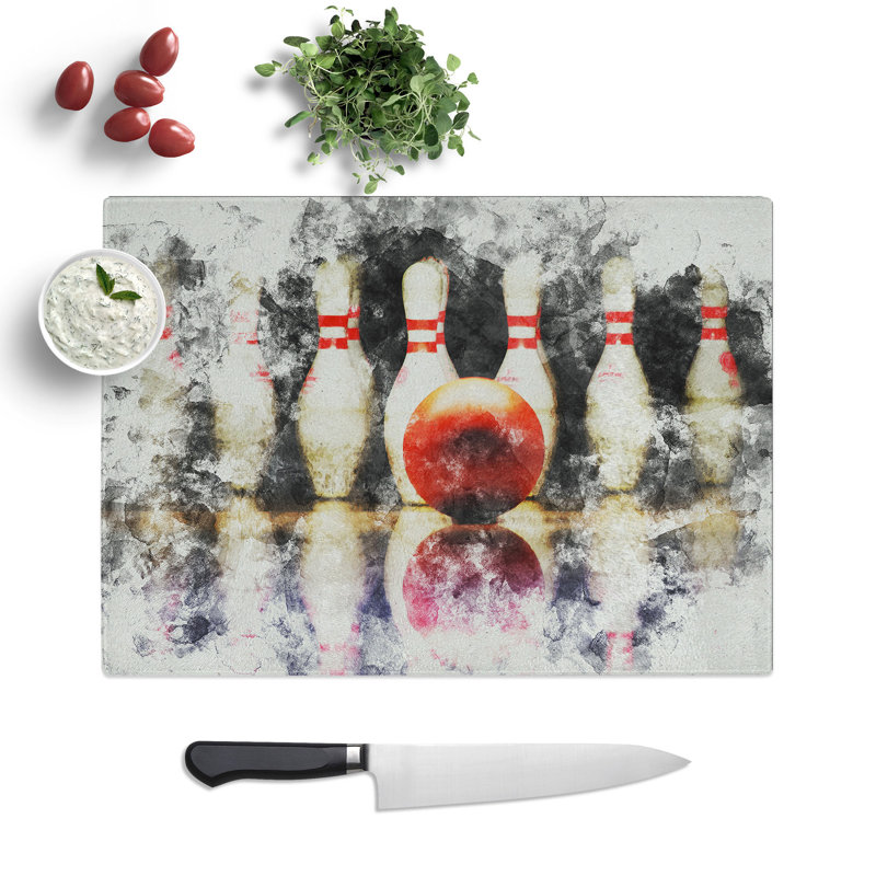 Ten Pin Bowling Watercolour Chopping Board, 20cm W x 28.5cm L