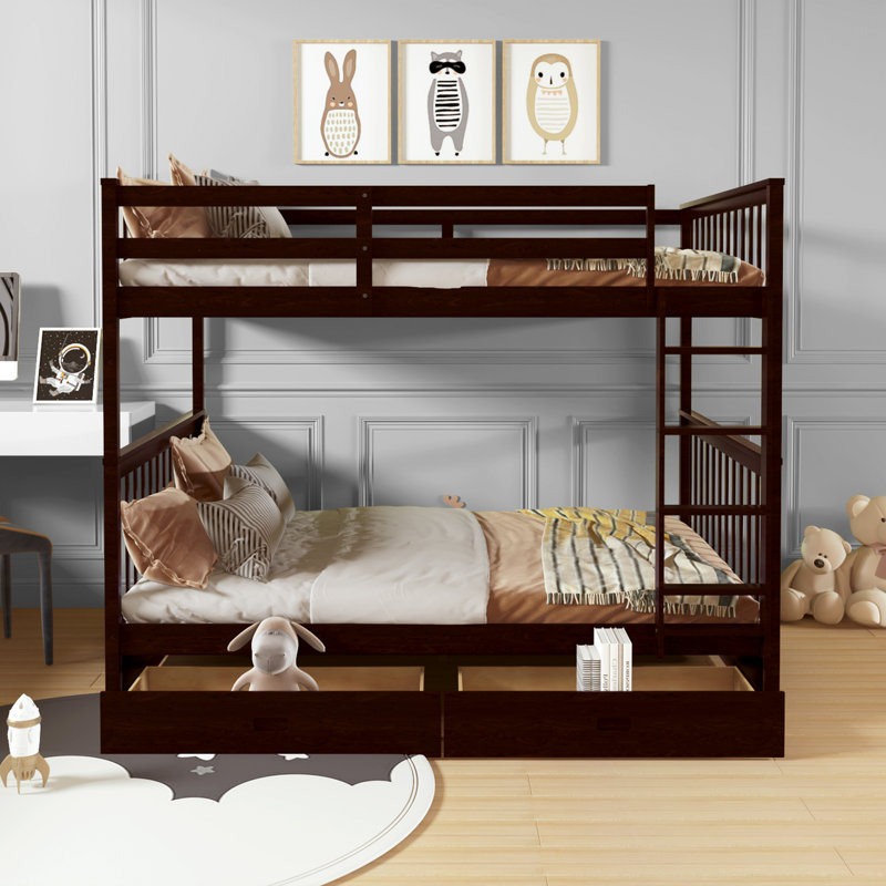 Ermagene Kids Full Over Full Bunk Bed, Espresso