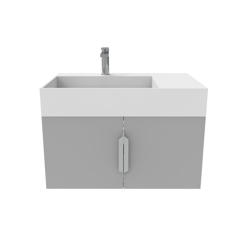 Ensemble de meuble-lavabo mural simple 30 po avec surface solide Amazon, Blanc, Gris, Nickel brossé