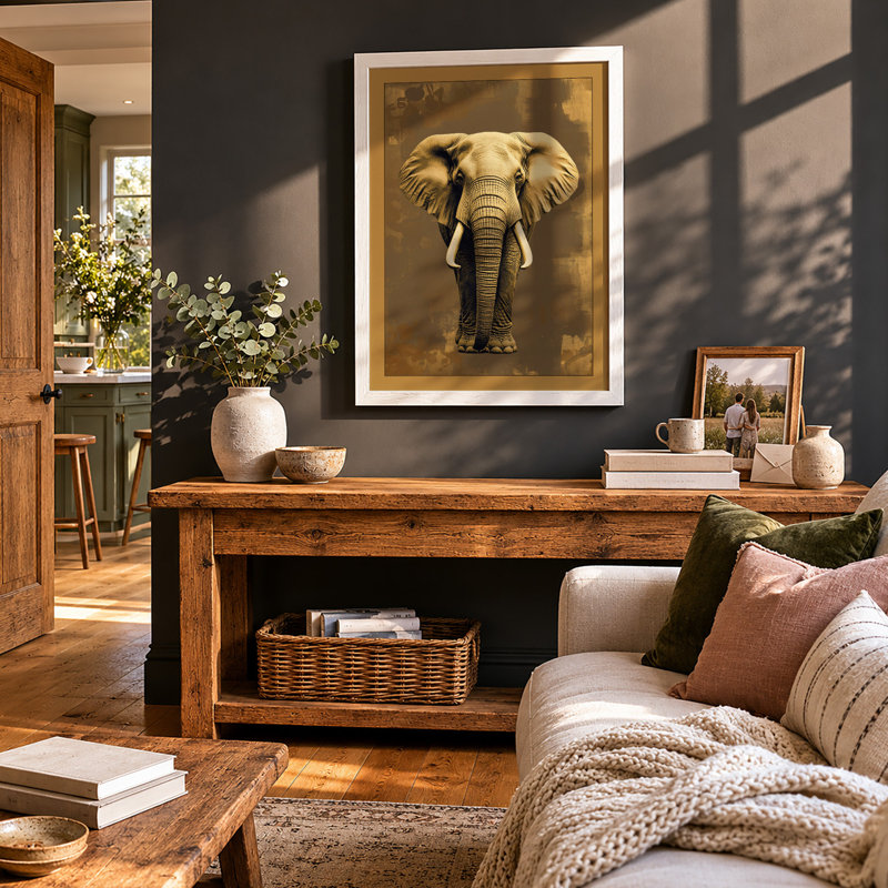 Elephant Portrait Modern - Print, A1 - 84.1 x 59.4 cm, White
