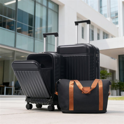 Front Opening Luggage Set 3 Piece, Hardside Carry on Suitcase with USB Port, Expandable Luggage with Handle Bag Spinner Wheels TSA Lock