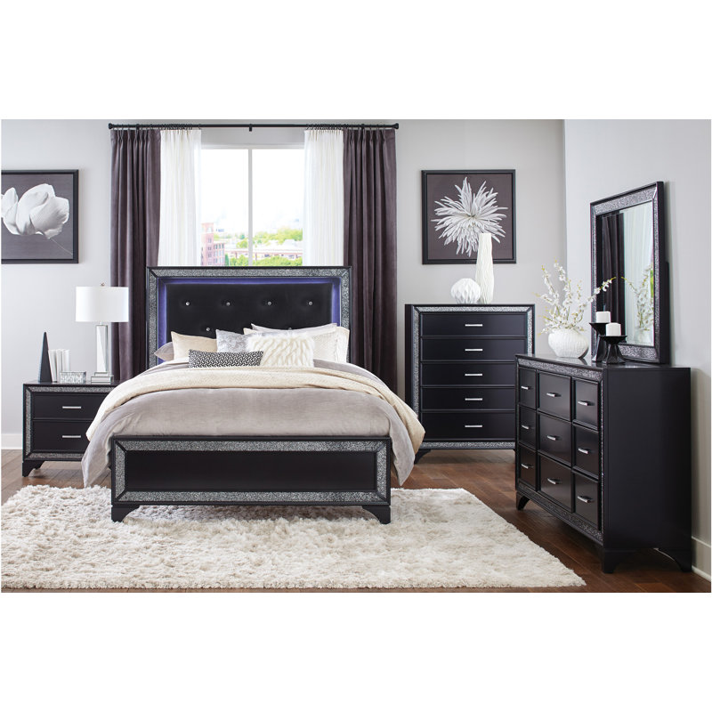 Ensemble de chambre avec très grand lit plateforme 6 pièces, Noir