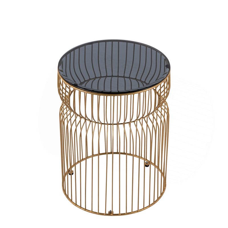 Table de bout moderne en métal et plateau en verre trempé teinté moderne de 21 po de hauteur, table d'appoint pour salon